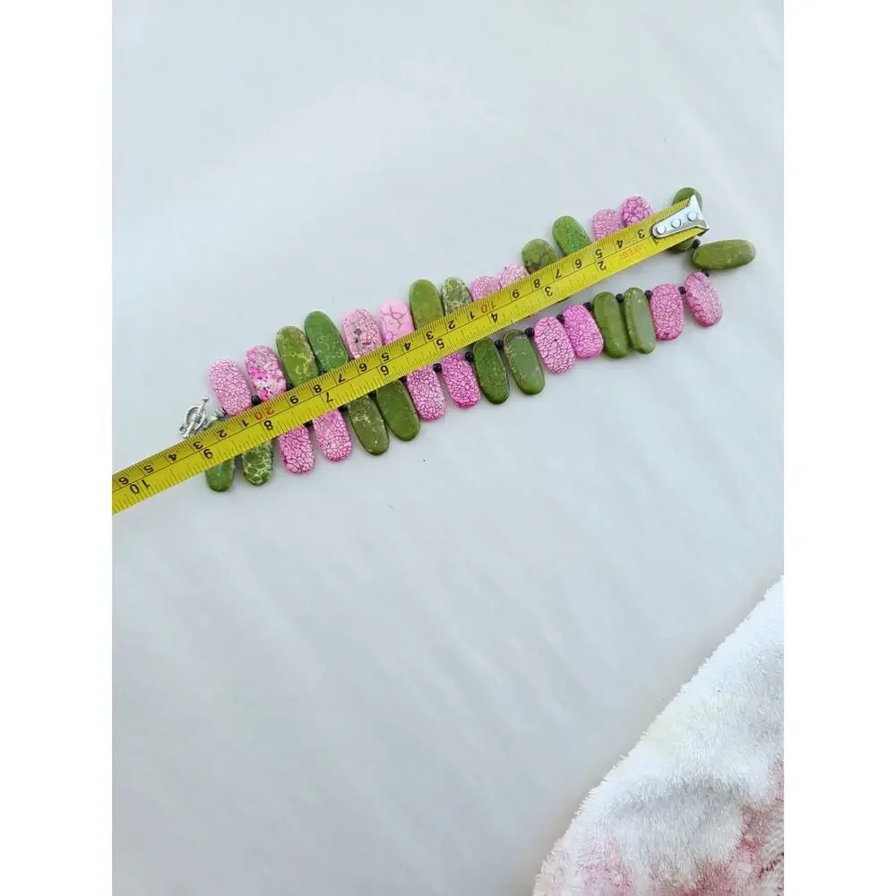 Handmade Gem Stone‎ Beaded Artisan Necklace Howlite Green Pink Green Choker Boho